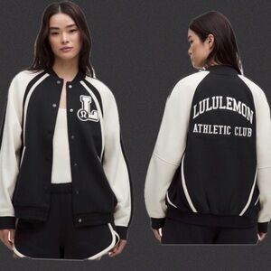 Lululemon- NWT athletica Black & Cream Athletic Club Varsity Jacket